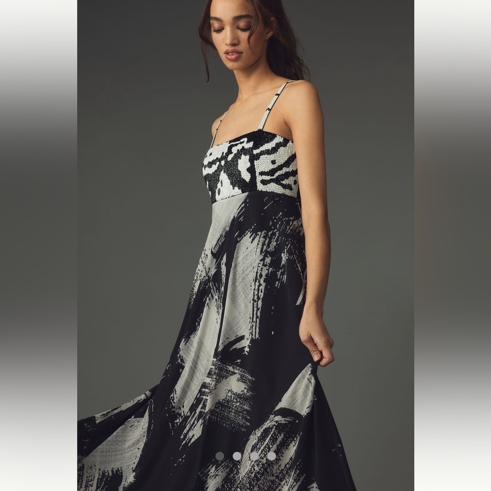 🍀SUPER RARE🍀 Anthropologie NWT Nikita Mhaisalkar. Abstract Tiered Midi Dress XS. - Picture 2 of 10
